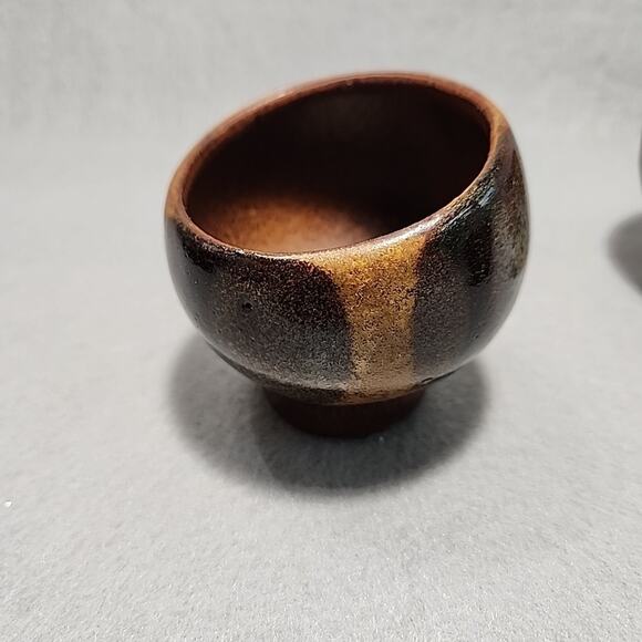 Robert Maxwell Pottery Craft USA 9in Decanter 3 Cups MCM 1970s Geometric Browns - Picture 6 of 14